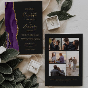 5-Foto Lila Gold Achat Dunkle Hochzeit Einladung