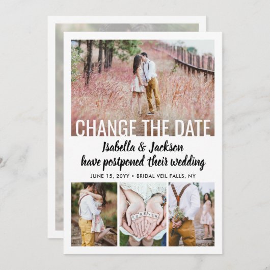 5 Foto Moderne Minimale Hochzeit Postpone | Änderu Save The Date (Vorne/Hinten)