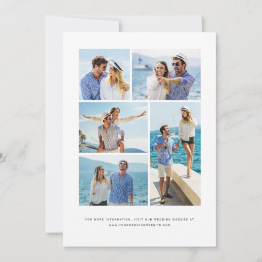 5-Foto Navy Blue Rose Gold Agate Hochzeit Einladung (Rückseite)