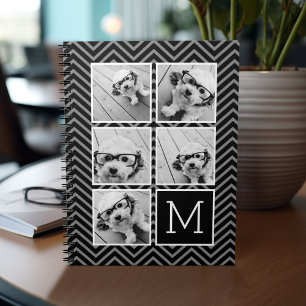 5-Foto-Raster mit schwarzen Chevrons und Monogramm Notizblock
