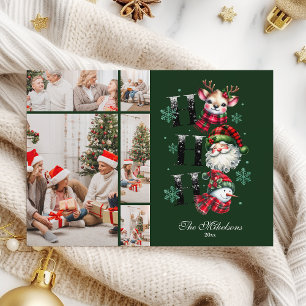 5 Foto Retro Gingham Weihnachtsmann & Freunde Wei Feiertagskarte