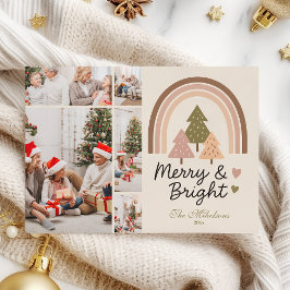 5 Foto Retro-Neutral-Regenbogen Merry & Bright Feiertagskarte