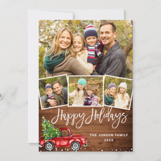 5 FOTO Retro Weihnachten Roter LKW Rustikaler Gruß (Vorderseite)