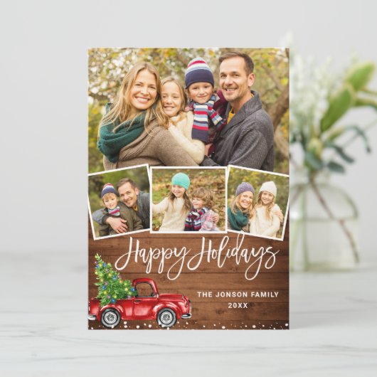 5 FOTO Retro Weihnachten Roter LKW Rustikaler Gruß (Stehend Vorderseite)