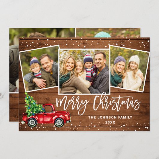 5 FOTO Retro Weihnachten Roter LKW Rustikaler Gruß (Vorne/Hinten)