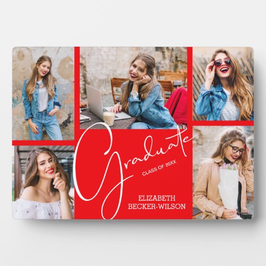 5 Foto Roter Abschluss Keepake Fotoplatte (Vorderseite)