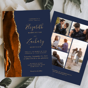 5-Foto verbranntes Orange Gold Achat Navy Blau Hoc Einladung