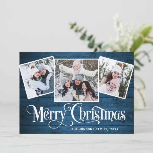 5 FOTO Weihnachten Rustikal Blauer Wald Gruß (Stehend Vorderseite)