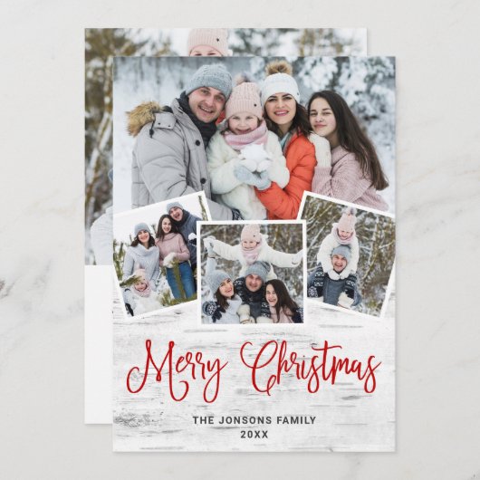 5 FOTO Weihnachten Rustikale Birch Bark Gruß (Vorne/Hinten)