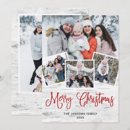 5 FOTO Weihnachten Rustikale Birch Bark Gruß (Vorne/Hinten)