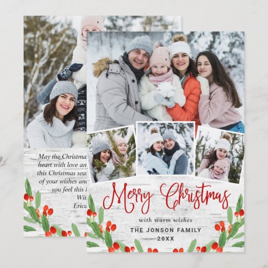 5 FOTO Weihnachten Rustikale Birch Bark Gruß (Vorne/Hinten)