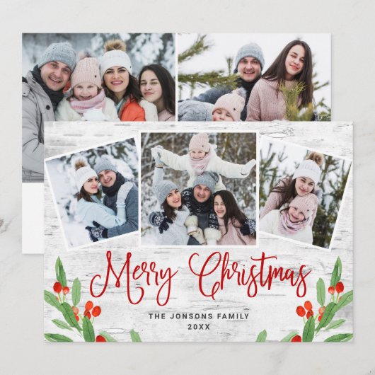 5 FOTO Weihnachten Rustikale Birch Bark Gruß (Vorne/Hinten)