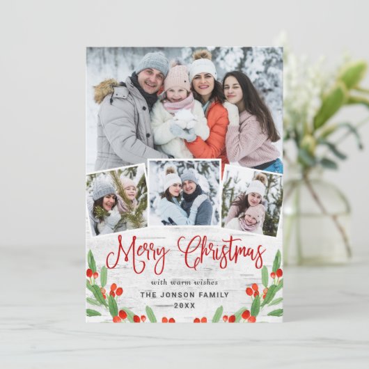 5 FOTO Weihnachten Rustikale Birch Bark Gruß (Stehend Vorderseite)