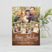 5 FOTO Weihnachten Rustikales Braun Holz Gruß (Stehend Vorderseite)