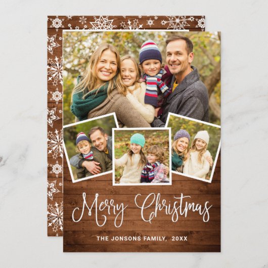 5 FOTO Weihnachten Rustikales Braun Holz Gruß (Vorne/Hinten)