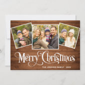 5 FOTO Weihnachten Rustikales Braun Holz Gruß (Vorderseite)