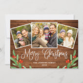 5 FOTO Weihnachten Rustikales Braun Holz Gruß (Vorderseite)