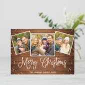 5 FOTO Weihnachten Rustikales Braun Holz Gruß (Stehend Vorderseite)