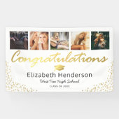5 Foto White Gold Graduation Party Banner (Horizontal)