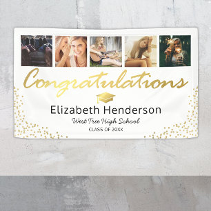 5 Foto White Gold Graduation Party Banner