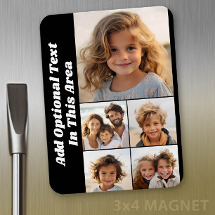 5 FotoCollage Optionaler Text - Schwarz bearbeiten Magnet
