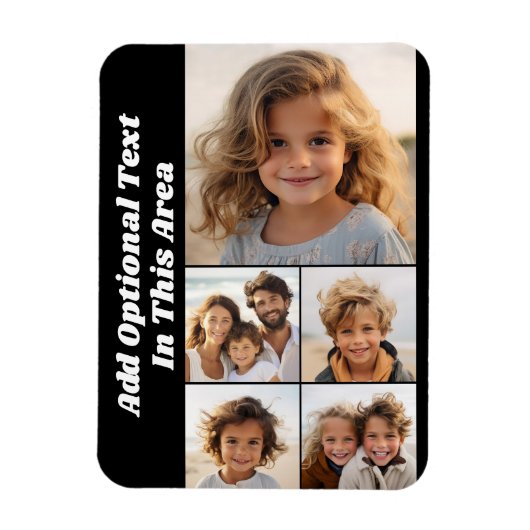 5 FotoCollage Optionaler Text - Schwarz bearbeiten Magnet (Vertikal)