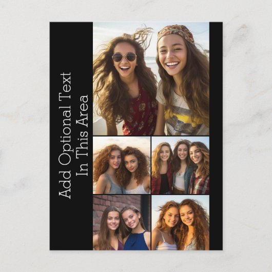 5 FotoCollage Optionaler Text - Schwarz bearbeiten Postkarte (Vorderseite)