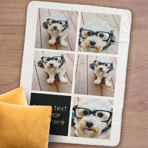 5 FotoCollage und Textfarbblock - Schwarz-weiß Sherpadecke