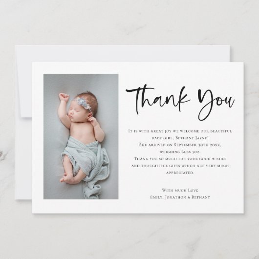 5 Fotos Baby Girl oder Boy Script Vielen Dank Ankündigung (Vorderseite)