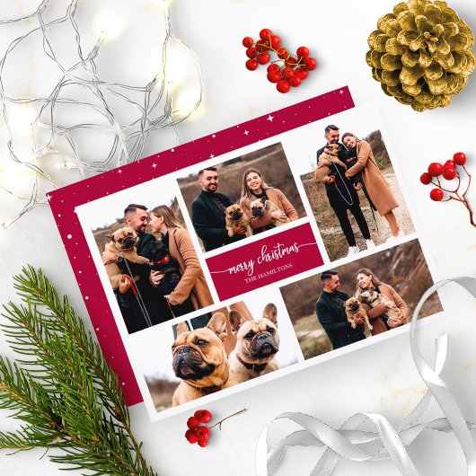 5 Fotos Collage Chic Script Frohe Weihnachten Einladung