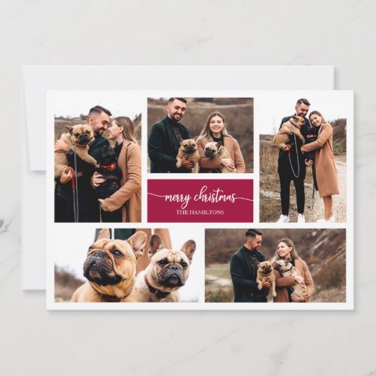 5 Fotos Collage Chic Script Frohe Weihnachten Einladung (Vorderseite)