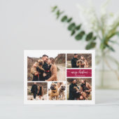 5 Fotos Collage Chic Script Frohe Weihnachten Postkarte (Stehend Vorderseite)