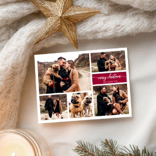 5 Fotos Collage Chic Script Frohe Weihnachten Postkarte