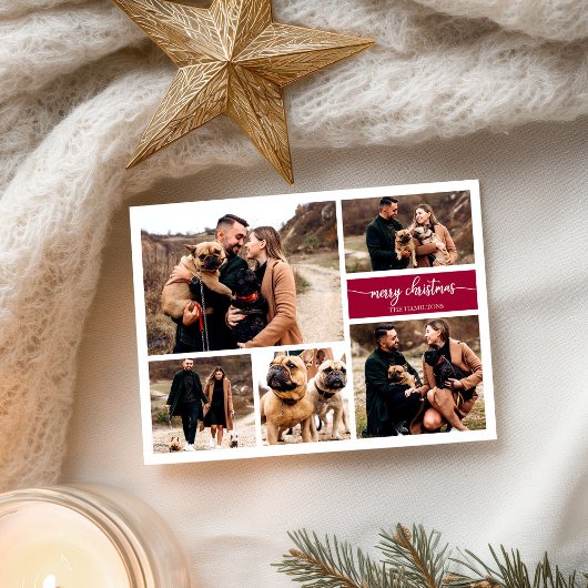 5 Fotos Collage Chic Script Frohe Weihnachten Postkarte