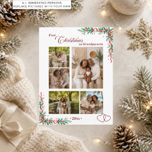 5 Fotos Collage Erstes Weihnachten als Großeltern Postkarte