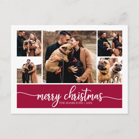 5 Fotos Collage Stilvolle Schrift Frohe Weihnachte Postkarte (Vorderseite)