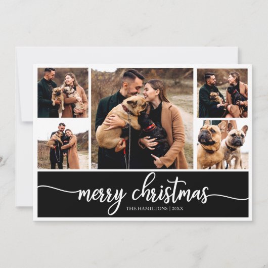 5 Fotos Collage Stylish Merry Christmas Black Einladung (Vorderseite)