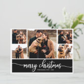 5 Fotos Collage Stylish Merry Christmas Black Einladung (Stehend Vorderseite)