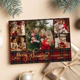 5 Fotos Frohe Weihnachten elegante Schrift rot kar