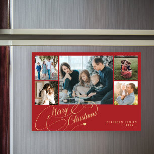5 Fotos Frohe Weihnachten rote magnetische Karte