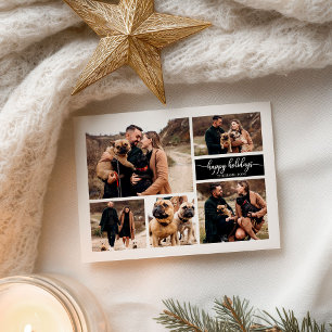 5 Fotos Happy Holidays Modernes Collage Black Postkarte