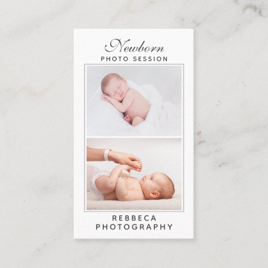 5 Fotos Logo QR Code Neugeborener Baby Fotograf Visitenkarte (Vorderseite)