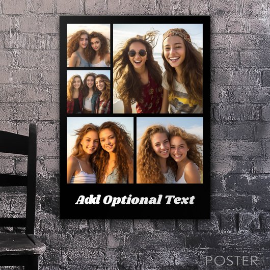 5 Friend Foto Collage Text — CAN Edit Black Poster