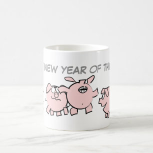 5 Funny Cartoon Illustration Pig Custom Jahr W Tas Kaffeetasse