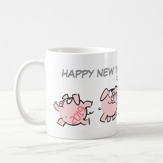 5 Funny Cartoon Illustration Pig Custom Jahr W Tas Kaffeetasse (Links)