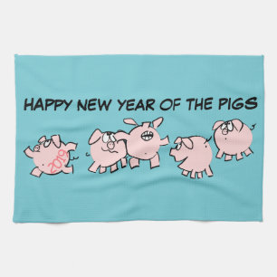 5 Funny Cartoon Illustration Pig custom Year KT Geschirrtuch