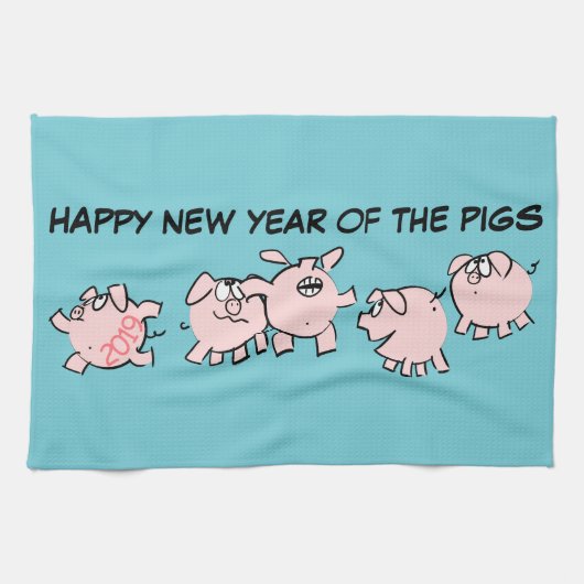 5 Funny Cartoon Illustration Pig custom Year KT Geschirrtuch (Horizontal)