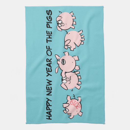 5 Funny Cartoon Illustration Pig custom Year KT Geschirrtuch (Vertikal)
