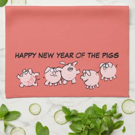 5 Funny Cartoon Illustration Pig Jahr 2019 V Handt Geschirrtuch (Gefaltet)