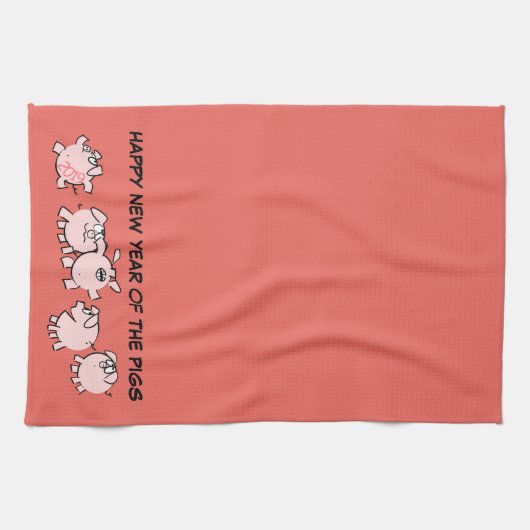 5 Funny Cartoon Illustration Pig Jahr 2019 V Handt Geschirrtuch (Horizontal)